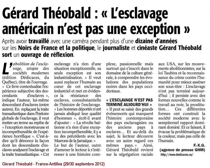 Gérard Théobald dans le journal France-Antilles (30 septembre 2012)