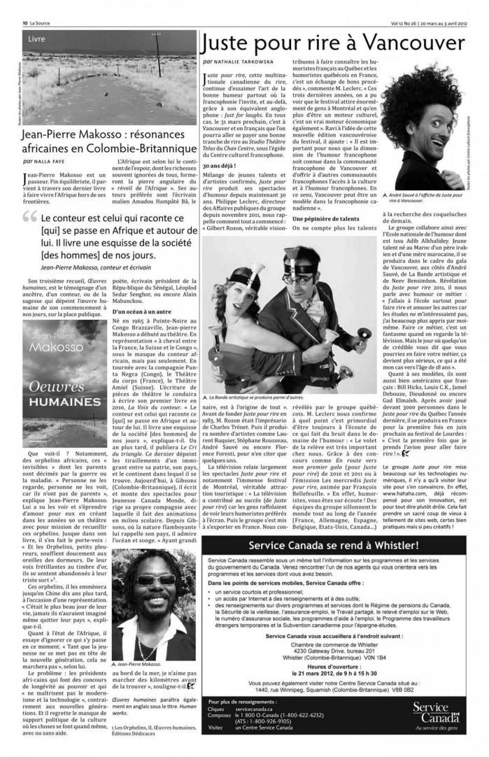 La Source (Volume 12, Édition 26 - du 20 mars au 3 avril 2012)