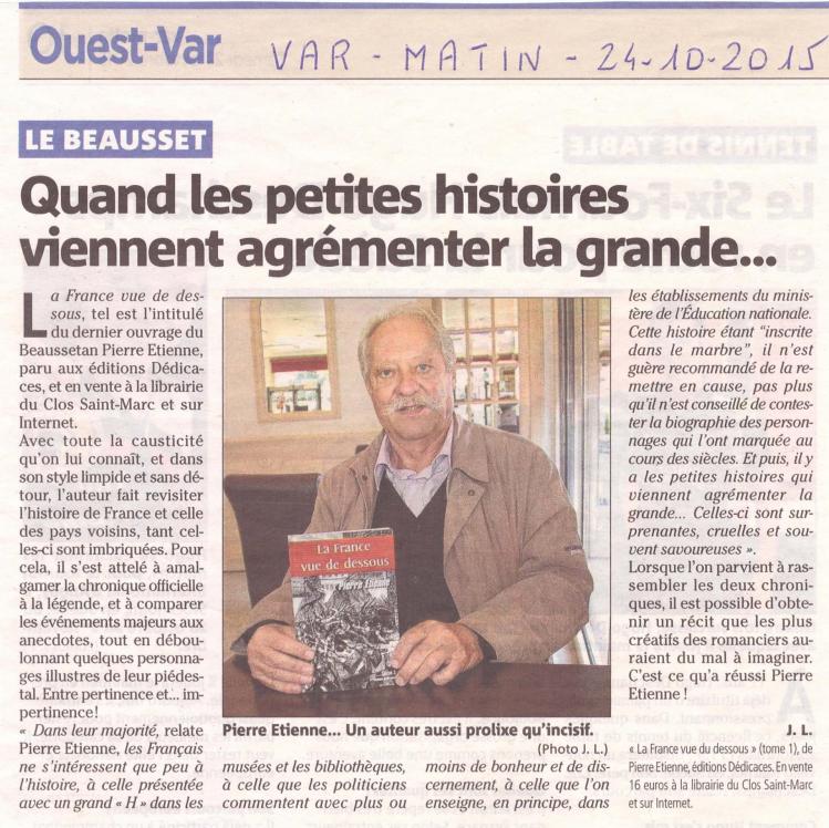 Pierre Etienne - Var-Matin (24 octobre 2015)
